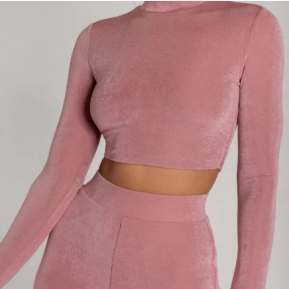 Meshki Georgina highness long sleeve crop top Pink Medium